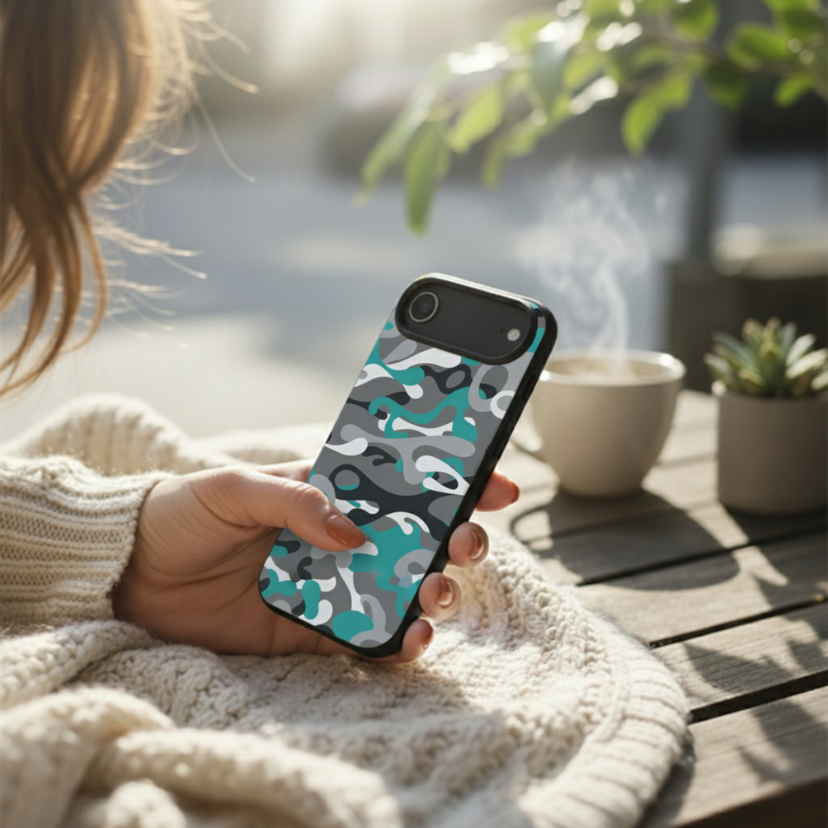 Grey & Cyan Camo iPhone Cover