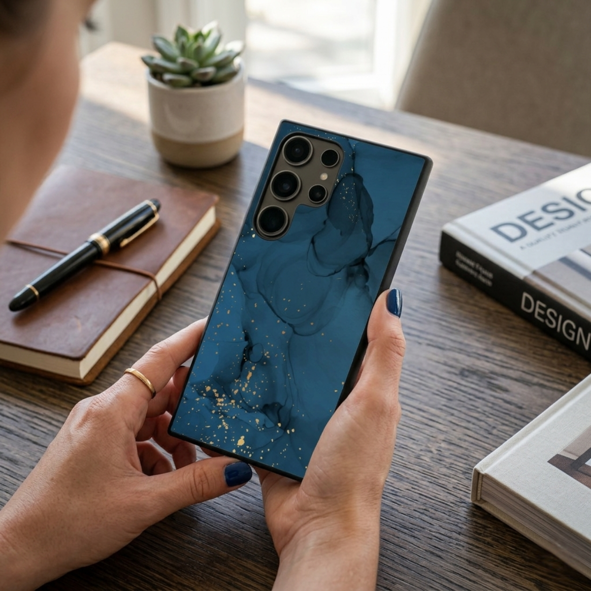 Navy Blue Marble Samsung Phone Cover