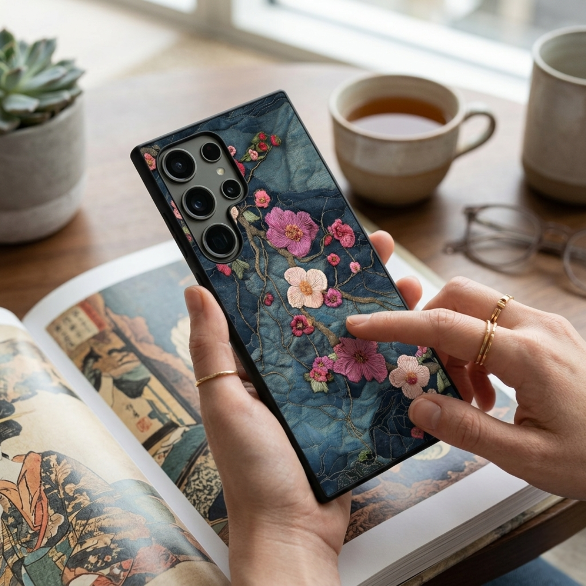 Floral Embroidery Samsung Phone Cover